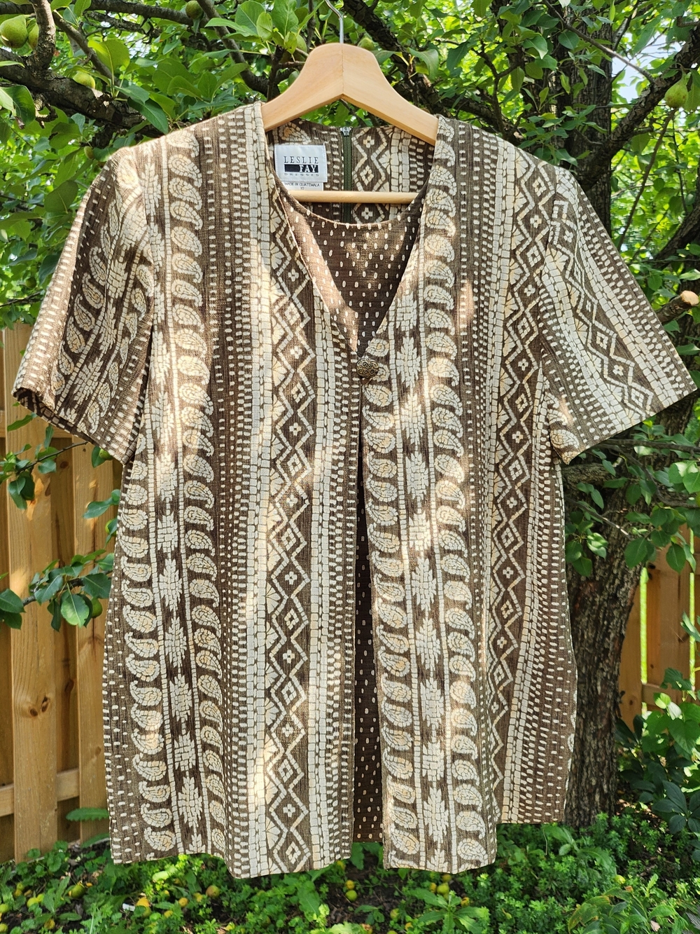 Vtg 90s Leslie Fay Sz 10 Green Paisley Short-Sleeve Shirt
